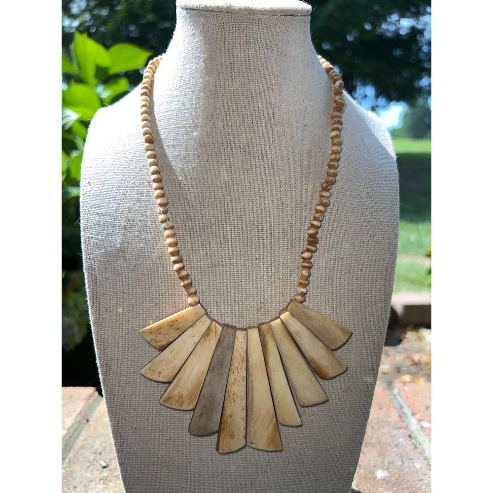 Vintage Shell Fan Statement Bohemian Style Necklace -- 18"